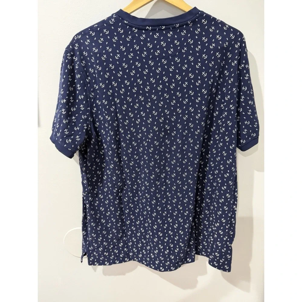 Polo Ralph Lauren Featherweight Mesh Henley Shirt Blue Anchor Print Men's XL L